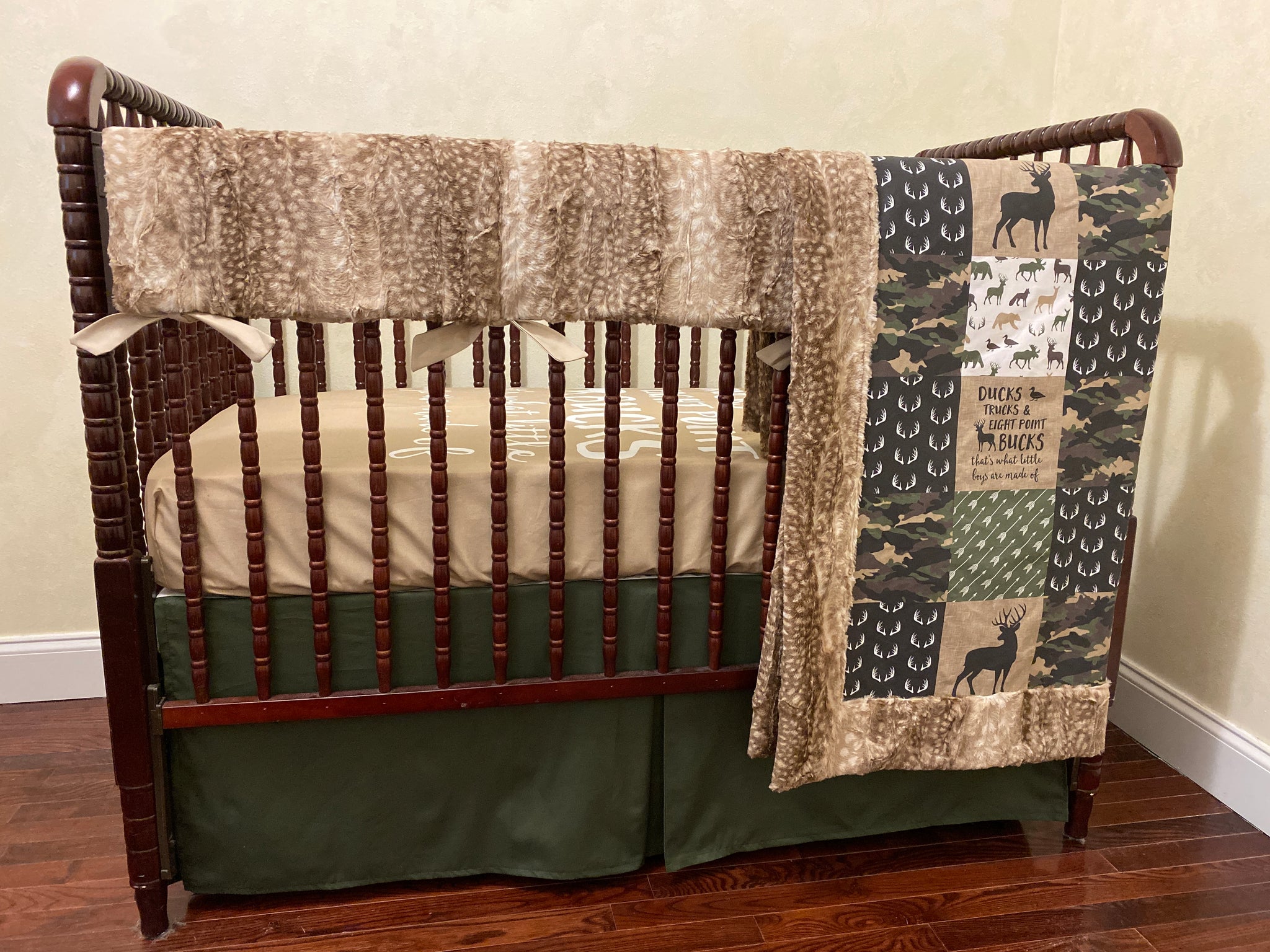 Ducks, Trucks, and Bucks Hunter Green Crib Bedding, Boy Baby