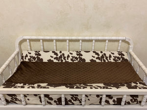 Changing Pad Cover - Cowhide with Brown Minky Dot