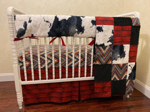Boy Western Crib Bedding Set, Cow Hide Baby Bedding
