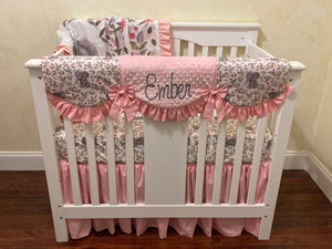 Pink Elephant Mini Crib Bedding Set - Girl Baby Bedding, Girl Mini Crib Bedding