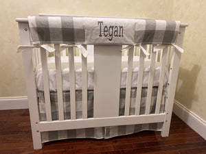 Gray Buffalo Plaid Mini Crib Bedding Set - Boy Mini Crib Bedding