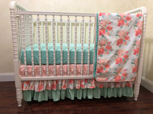 Sweet Pastel Floral Girl Crib Bedding, Peach,Mint Floral Girl Baby Bedding