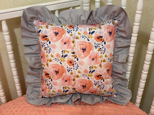 Boho Floral Baby Bedding, Girl Floral Crib Bedding in Coral, Gray, Navy