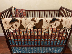 Southwestern Crib Bedding Set, Boy Baby Bedding, Cowhide Baby Bedding, Crib Rail Cover