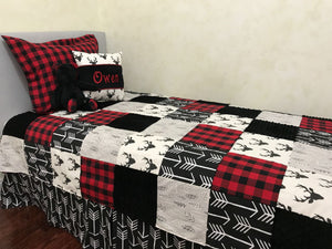 Woodland Kid Bedding with Black Deer and Red Plaid