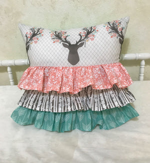 Woodland Kid Bedding with Floral Deer and Coral