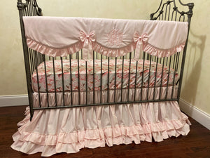 Pale Pink and Floral Girl Crib Bedding, Crib Rail Cover, Floral Sheet, Floral Blanket
