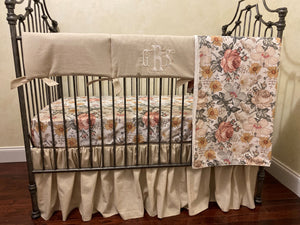 Girl Crib Bedding, Linen and Vintage Floral Baby Bedding