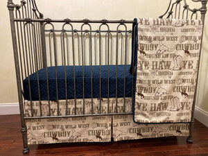 Cowboy Crib Bedding, Western Nursery Bedding, Boy Baby Bedding, Crib Rail Cover with Horseshoe