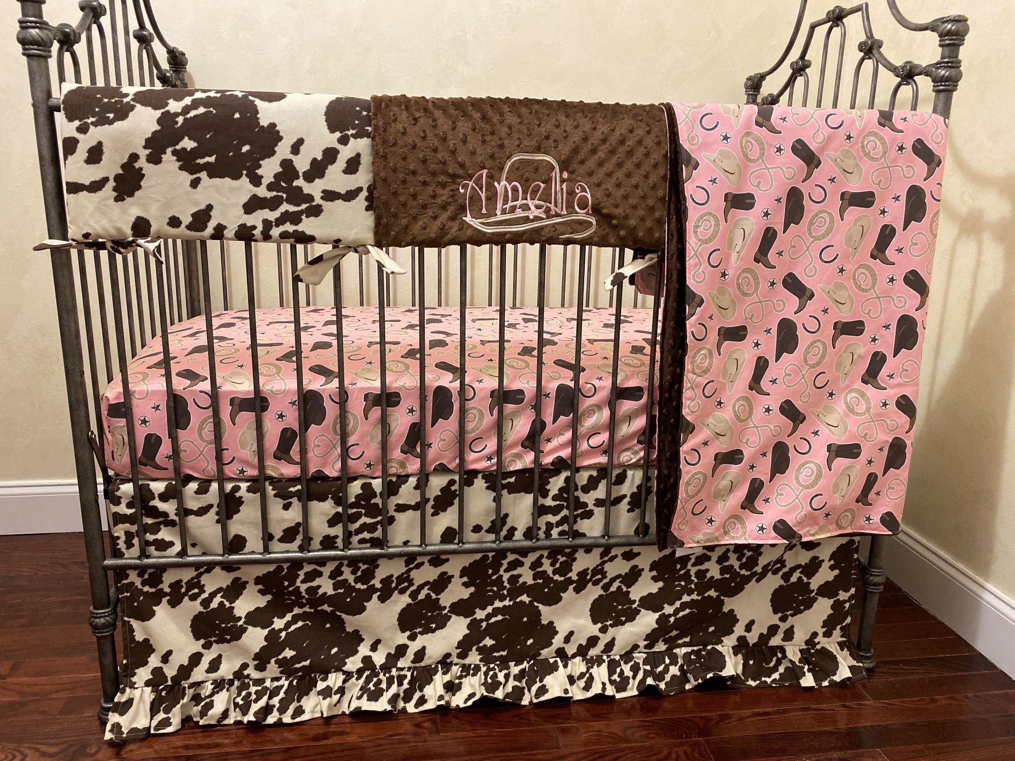 Cowgirl Crib Bedding, Girl Western Baby Bedding, Cowhide, Pony