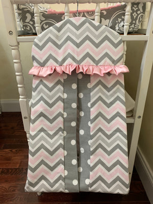 Diaper Stacker - Hanger Style in Pink and Gray Chevron, Gray Dots, and Pink Satin