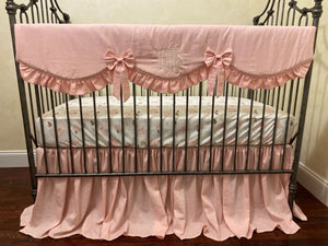 Blush Pink Linen Crib Bedding Set - Girl Baby Bedding, Crib Rail Cover Set