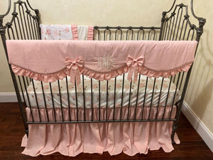 Blush Pink Linen Crib Bedding Set - Girl Baby Bedding, Crib Rail Cover Set