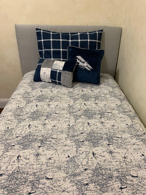 Airplane Kid Bedding, Air Traffic Map Bedding in Navy and White