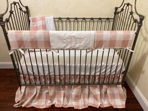 Blush Pink Buffalo Plaid Crib Bedding - Girl Baby Bedding, Crib Rail Cover