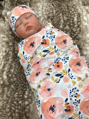 Sweet Floral Peach Infant Swaddle Blanket
