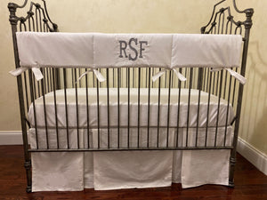 White Linen Baby Crib Bedding - Gender Neutral Crib Bedding, Boy Crib Bedding, Crib Rail Cover Set