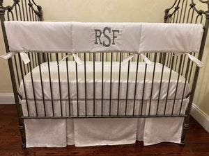 White Linen Baby Crib Bedding - Gender Neutral Crib Bedding, Boy Crib Bedding, Crib Rail Cover Set