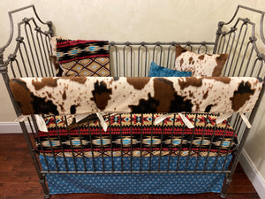 Aztec Crib Bedding Set, Cowhide Baby Bedding, Crib Rail Cover