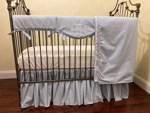 Light Pale Blue Boy Baby Bedding, Boy Crib Bedding, Single Scallop Crib Rail Cover