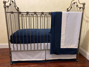 Light Blue Seersucker with Navy Crib Bedding, Baby Boy Crib Bedding, Crib Rail Cover