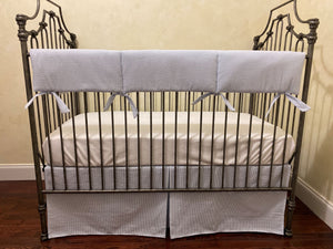 Light Blue Seersucker Crib Bedding, Baby Boy Crib Bedding, Crib Rail Cover