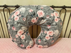 Gray and Pink Floral with Light Pink Minky Dot Nursing Pillow Cover