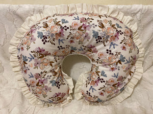 Ivory and Pastel Floral Nursing Pillow Cover with Ruffle