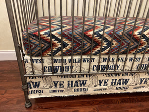 Cowboy Crib Bedding Set, Western Nursery Bedding with Navy, Western Chevron, Baby Boy Crib Bedding