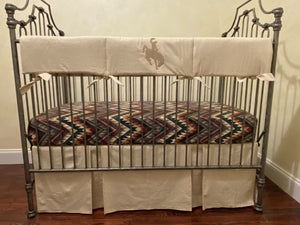Western Crib Bedding, Boy Baby Bedding, Natural Linen, Bucking Bronco