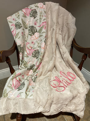 Girl Dinosaur Blanket, Crib Blanket, Girl Baby Blanket, Minky Blanket, Personalized Blanket