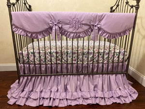 Lavender and Floral Girl Crib Bedding, Crib Rail Cover, Floral Sheet, Floral Blanket