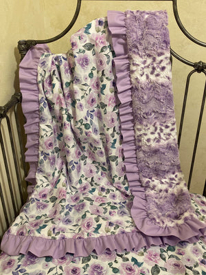 Lavender and Floral Girl Crib Bedding, Crib Rail Cover, Floral Sheet, Floral Blanket