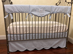 Light Pale Blue Baby Boy Crib Bedding, Single Scallop Crib Rail Cover, Scallop Edge Crib Skirt