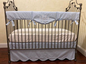 Light Pale Blue Baby Boy Crib Bedding, Single Scallop Crib Rail Cover, Scallop Edge Crib Skirt