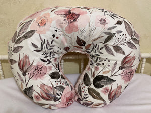 Dusty Rose Floral Nursing Pillow Cover, Rose Fawn Minky Nursing Pillow Cover