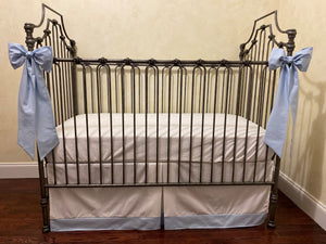 Baby Boy Crib Bedding, White with Pale Blue Baby Bedding, Crib Rail Cover