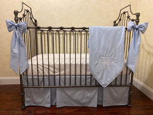 Light Pale Blue Baby Boy Crib Bedding Set - Boy Crib Bedding, Crib Rail Cover Set