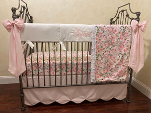 Baby Girl Floral & Pink Crib Bedding, Girl Baby Bedding in Pale Pink
