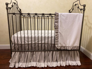 Gray and White Girl Baby Bedding Set - Girl Crib Bedding, Crib Rail Cover