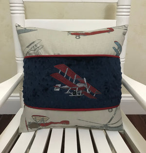 Vintage Airplane Accent Pillow in Navy and Red