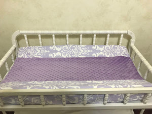 Changing Pad Cover - Lavender Damask with Lavender Minky Dot