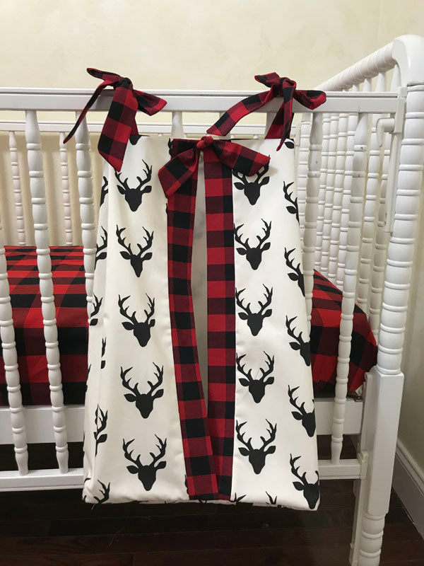 Baby Boy Woodland Deer with Plaid Crib Bedding, Black Buck, Red Plaid