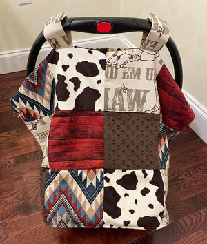Car Seat Canopy Cover - Patchowork Cowboy with Western Prints