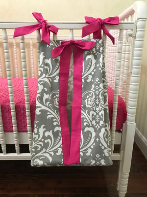Diaper Stacker - Gray Damask and Hot Pink