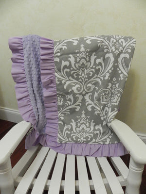 Lavender and Gray Girl Baby Bedding Set - Girl Crib Bedding, Crib Rail Cover