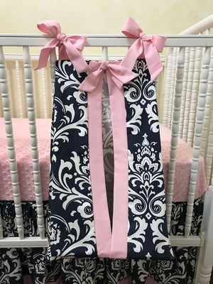 Diaper Stacker - Navy Damask and Light Pink