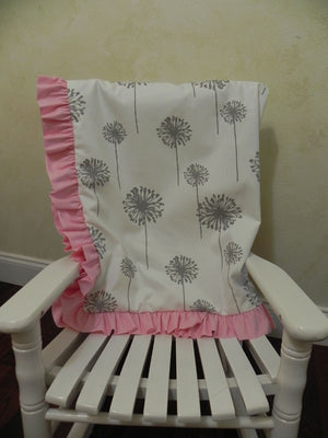 Gray Dandelion and Light Pink Baby Blanket with Ruffle