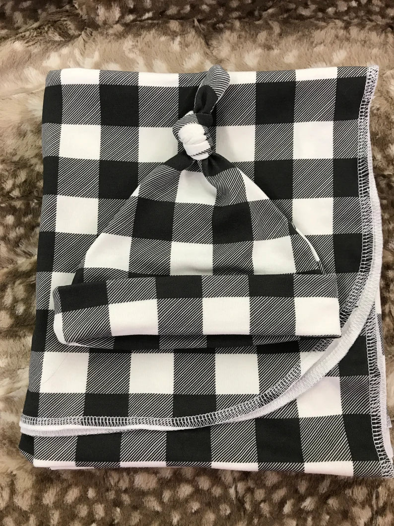 Black and White Buffalo Check Infant Swaddle Blanket Just Baby