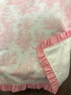 Car Seat Canopy Cover - Pink Toile With Ruffles and Bows